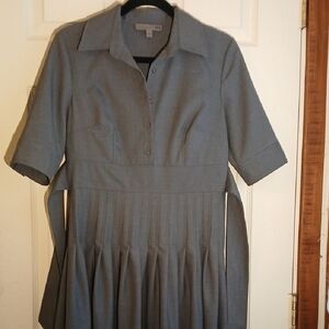 Ice Gray Pleated Midi Dress with Notched Collar